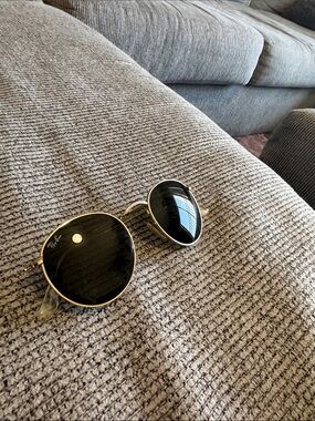 Ray-Ban Gold Frame Sunglasses with Black Lenses RB3447 Round Metal